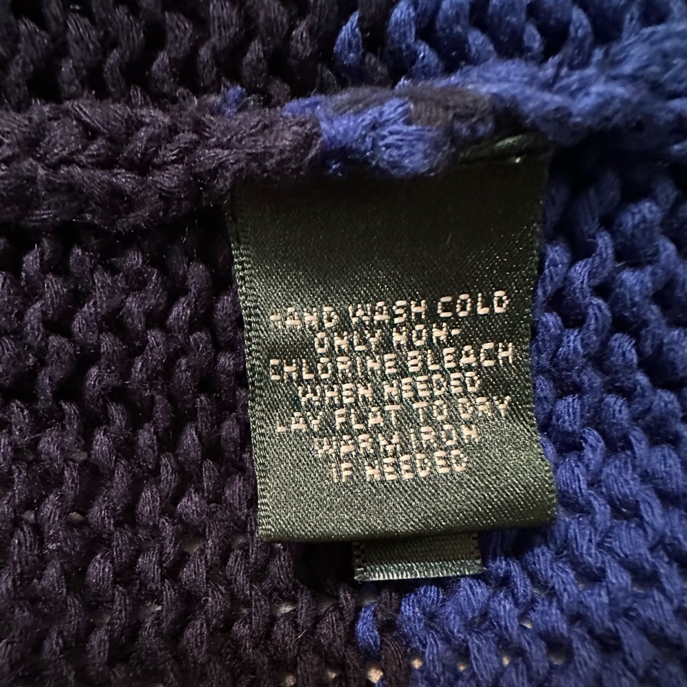 Lauren Ralph Lauren Navy and Royal Blue Stripe Crew Neck Sweater, Size L - Picture 5 of 5